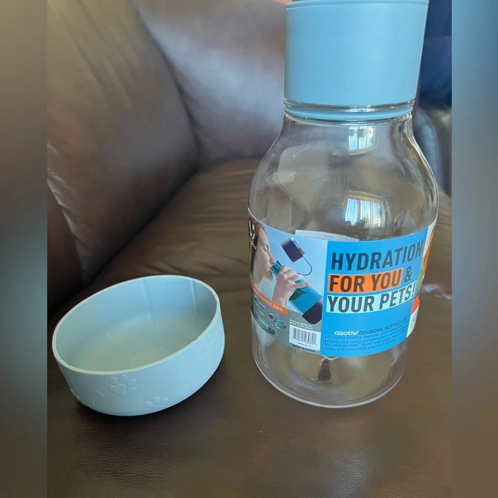 Asobu Water Tritan Bottle with Dog Bowl Attached 50 Ounces Blue